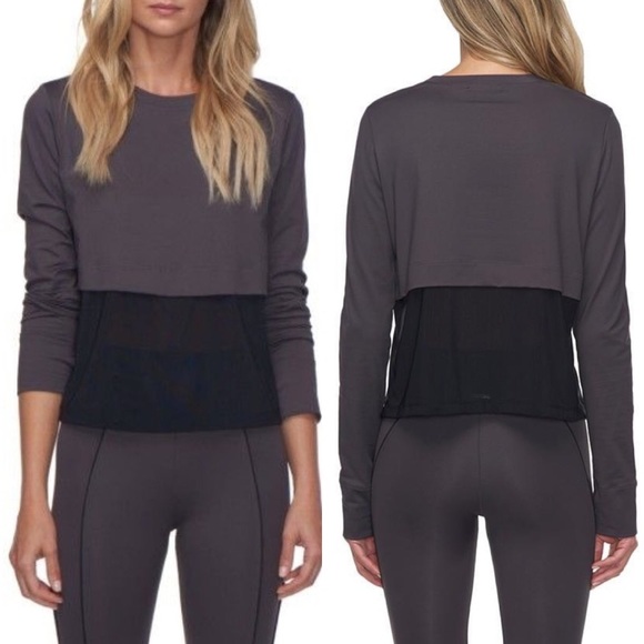 Koral Tops - Koral Grid Colorblock Crewneck Mesh Pullover